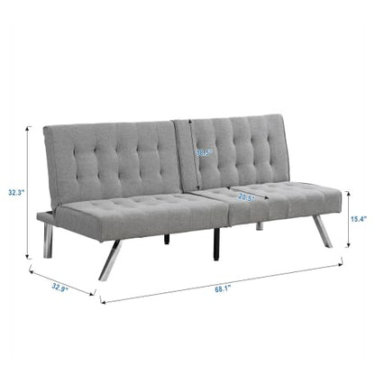 Convertible Futon Sofa Bed, Modern 68'' Fabric Sleeper Couch for Living Room,Guest Bed, Adjustable Backrest, Upholstered Recliner Chair, Loveseat for Compact Small Space Living Room (Gray New) - color: Gray New