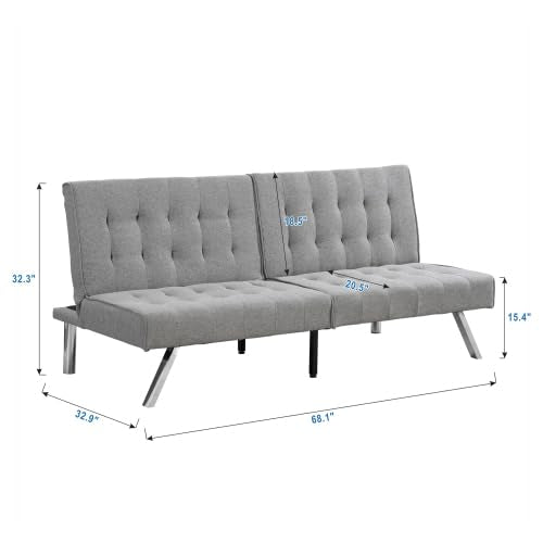 Convertible Futon Sofa Bed, Modern 68'' Fabric Sleeper Couch for Living Room,Guest Bed, Adjustable Backrest, Upholstered Recliner Chair, Loveseat for Compact Small Space Living Room (Gray New) - color: Gray New