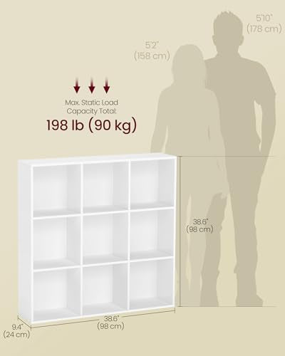 VASAGLE Bookcase Cube Shelf with 9 Compartments, 9.4 x 38.6 x 38.6 Inches | Bookshelf storage shelf, Cloud White, CUSTOS Collection, ULBC477W01 - color: Cloud White, size: 9 Cubes (9.4"D x 38.6"H), style: 1 Pack
