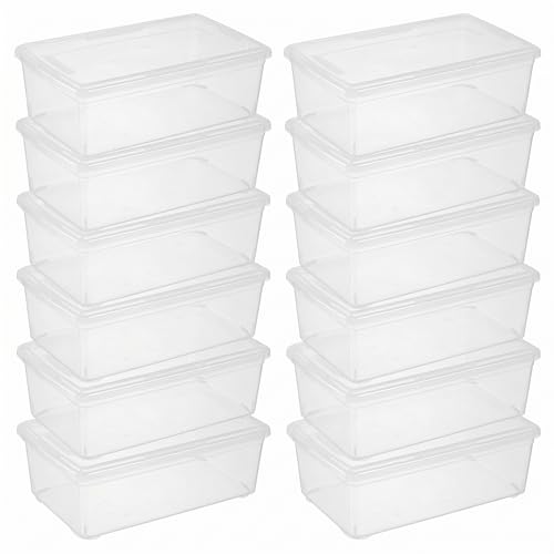 novelinks 12 Pack 6QT Plastic Storage Bins with Lids, Shoe Bins | Shoe Boxes Clear Plastic Stackable, Shoe Containers, Clear Shoe Storage Boxes, Craft Organizers and Storage - size: 6 Qt - 12 Pack