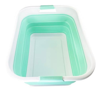 SAMMART 41L (10.8 gallons) Collapsible Plastic Laundry Washing Tub/Basket-Foldable Pop Up Storage Container/Organizer-Portable Laundry Hamper-Space Saving (1, White/Pale Jade) - color: White/Pale Jade