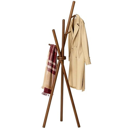 VICITON Wooden Coat Rack, Tripod Coat Tree Freestanding with 3 Hooks for Clothes, Hats and Handbags, Coat Hanger Stand for Bedroom, Living Room, Entryway (Dark) - color: Dark