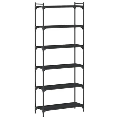 Industrial 6-Tier Bookcase Matte Black Engineered Wood Shelving Unit 74 in Tall Adjustable Shelves for Living Room Office Bedroom - color: Black-f, size: Medium