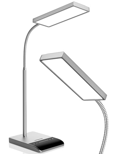 LEPOWER Desk Lamp, 800LM LED for Home Office, True Eye-Caring for Reading | 50 Lighting Modes, 2X Wider Panel, 360° Flexible Gooseneck, Touch Control, 12W Bright Table Lamp for Dorm, Bedroom, Study - color: Grey