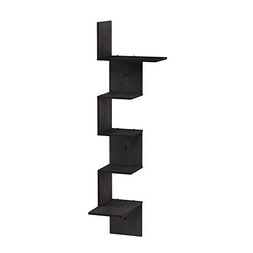Furinno Rossi Wall Mounted Shelves, 5-Tier Rectangle, Espresso/Black - color: Espresso/Black