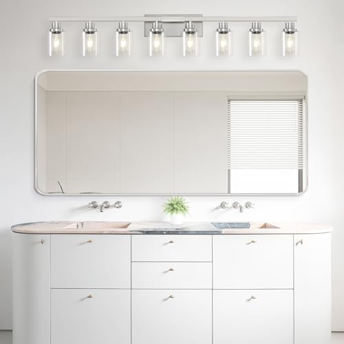 52inch Brushed Nickel Vanity Light Fixtures, 8 Light Brushed Nickel Bathroom Vanity Lights Over Mirror, Matte Nickel Modern Bathroom Wall Lighting for Mirror Bedroom,Living Room - color: Nickel, size: 8-light