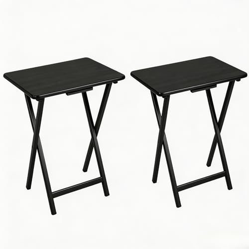 Folding Tray Tables Set of 2, Solid Rubberwood Construction, Black Finish, 19" L x 14.5" W x 26" H, 25 lbs Capacity, Portable Space-Saving Design for Meals, Crafts - color: Black
