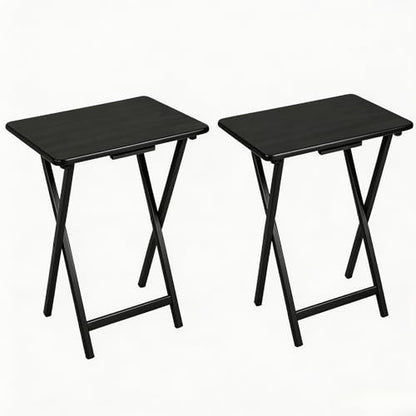 Folding Tray Tables Set of 2, Solid Rubberwood Construction, Black Finish, 19" L x 14.5" W x 26" H, 25 lbs Capacity, Portable Space-Saving Design for Meals, Crafts - color: Black