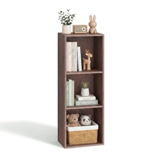 3 Cube Walnut Book Shelf, Tall Bookcase for Home Office Bedroom Living Room - color: Walnut, size: 3 Cube