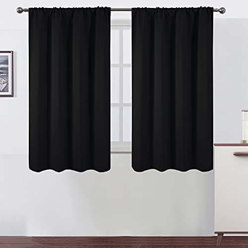 Black Blackout Curtains for Kitchen/42 x 45 Inch/Set of 2 Panels Rod Pocket Room Darkening Curtains for Small Window - color: Black, size: 42"W x 45"L (Pack of 2)
