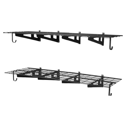VEVOR 2-Pack Heavy Duty Garage Wall Shelving, 2 x 6 ft Steel Wall Mounted Shelving Unit with Hooks, 24 x 72 Inch Per Shelf Floating Storage Metal Rack, 1000 lbs Total Weight Capacity - size: 2×6 ft