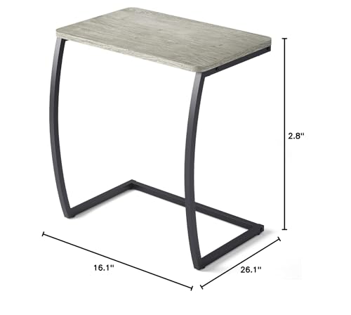 SRIWATANA Light Grey C Shaped Side Table, End Table for Sofa Couch Bedside | Space-Saving C-Table Slides Under Sofa; Sturdy Wood & Metal Frame with Adjustable Feet for Laptop, Coffee, and Snack Use - color: Light Grey