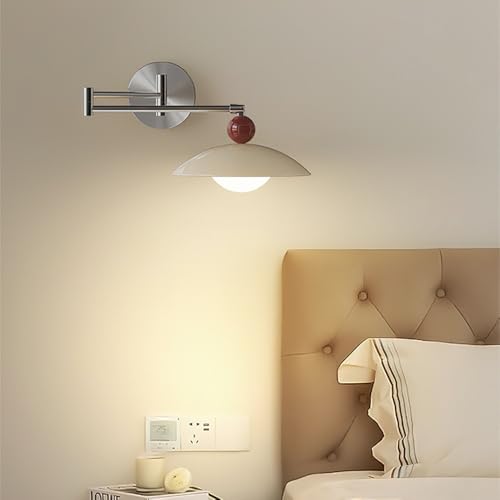 Adjustable Swing Arm Wall Sconce Chrome Wall Mounted Reading Lights for Bedroom Hardwired Nordic Modern Wall Lighting Long Arm Industrial Wall Lamp for Bedroom Bedside Headboard