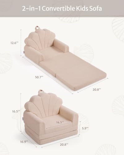 Blissful Diary Kids Couch, 2-in-1 Soft Kids Sofa, Kids Sofa Chair, Comfy Kids Furniture for Playroom, Reading & Play, Shell Beige - color: Shell Beige
