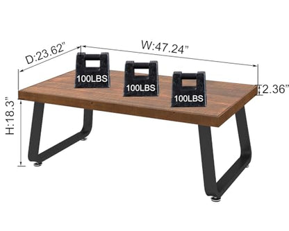 Natural Solid Wood Coffee Table, Rustic Center Tables for Living Room | Rectangle Metal and Real Wooden Tea Table, Modern Industrial Minimalist Wooden Cocktail Tables, Rustic Brown, 47 Inch - size: 47 inch