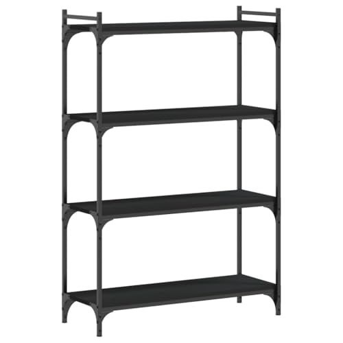 Black Engineered Wood Bookcase with Metal Frame, Medium Size 31.5 x 11.8 x 47.2 in, Adjustable Feet for Living Room, Durable Open Bookcase with Multi-Functional Shelves - color: Black/47.2", size: 31.5"