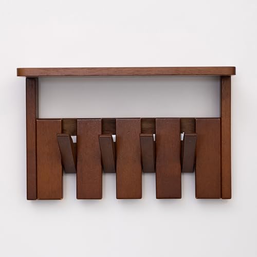 Wooden Coat Rack Wall Mount with Shelf, Heavy Duty Entryway Organizer with 4 Hooks,Coat Hooks Hanger for Coats, Hats, Bags & Towels, Walnut Wall Hanger for Hallway, Bedroom, Kitchen (4 Hooks) - size: 4 Hooks