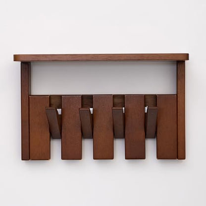 Wooden Coat Rack Wall Mount with Shelf, Heavy Duty Entryway Organizer with 4 Hooks,Coat Hooks Hanger for Coats, Hats, Bags & Towels, Walnut Wall Hanger for Hallway, Bedroom, Kitchen (4 Hooks) - size: 4 Hooks