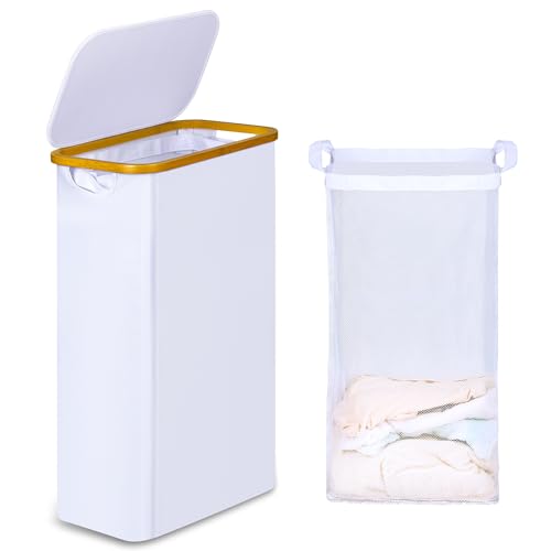 IEGrow Laundry Hamper with Lid,60L Laundry Basket with Mesh Bags,White | Dirty Clothes Hamper Basket with Bamboo Handle for Clothes Towels - color: White, size: 60L