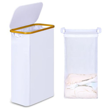 IEGrow Laundry Hamper with Lid,60L Laundry Basket with Mesh Bags,White | Dirty Clothes Hamper Basket with Bamboo Handle for Clothes Towels - color: White, size: 60L