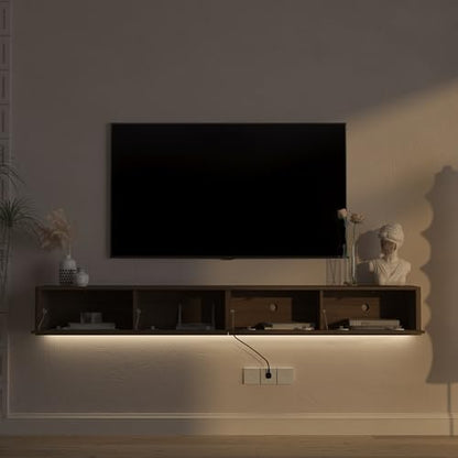 KEIKI 78.7" Floating TV Stand Wall Mounted with 16 Color LEDs & Power Outlets for TVs Up to 70 Inch, Wooden Media Console Entertainment Center Television Table Cabinet for Living Room, Bedroom