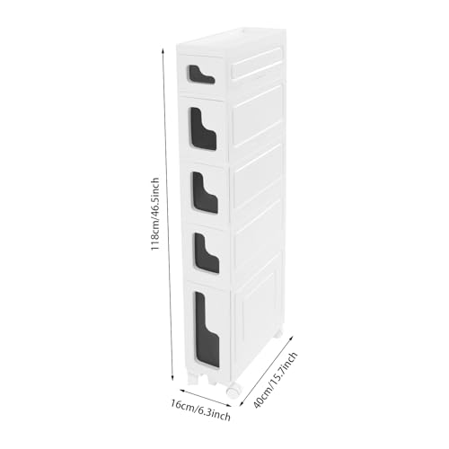 5 Tiers Slim Bathroom Storage Cabinet, 15.7" L X 6.3" W X 46.5" H Slim Rolling Cart, 66.14 Lbs Load-Bearing Capacity Narrow Storage Cabinet for Living Room, Kitchen, Bathroom, Office - size: 15.7" L X 6.3" W X 46.5" H
