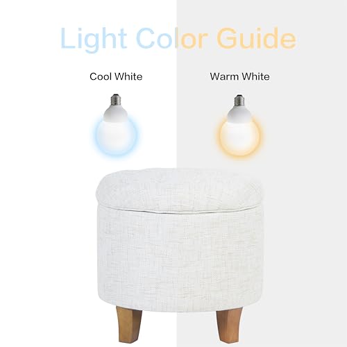 HomePop 19" Button Tufted Round Storage Ottoman - Cream Textured Solid - color: Cream Textured Solid