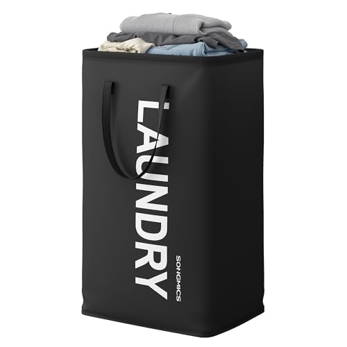 SONGMICS Laundry Hamper, 21.1-Gallon (80 L) Laundry Basket with Handles | Water-Repellent Storage Basket for Laundry Room, Bedroom, Bathroom, Ink Black URLH001BH01 - color: Ink Black, size: 1 Pack