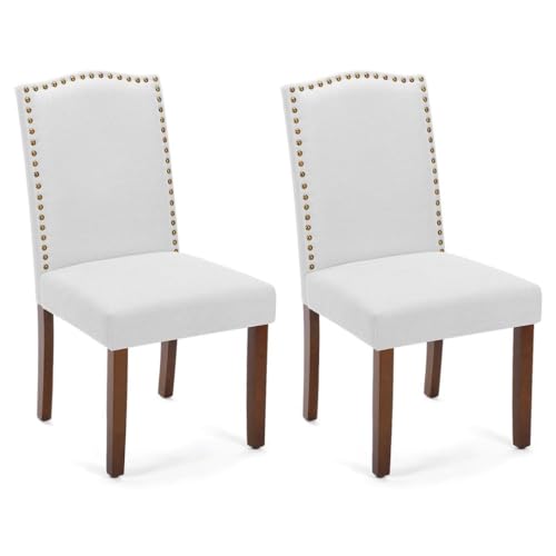 Kitchen Chairs Set of 2 Modern Upholstered Fabric Seat with Nailhead Trim and Ergonomic Lumbar Support for Living Room and Rustic Farmhouse Dining Area, Grey - color: Grey, style: set of 2