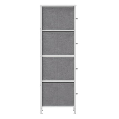 Pemberly Row Contemporary 4 Drawer Dresser, 17.75" W x 12.5" D x 37.25" H, Cast Iron Frame with White Wood Top, Gray Non-Woven Fabric Drawers, Adjustable Floor Glides, Vertical Storage Organizer for