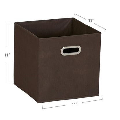 Household Essentials Fabric Storage Bins in Strong Poly‑Woven Fabric with Sturdy Chipboard Sides, and Grommet Front Handle, Brown, Set of 6 - color: Brown, size: 11” L x 11” W x 11” H