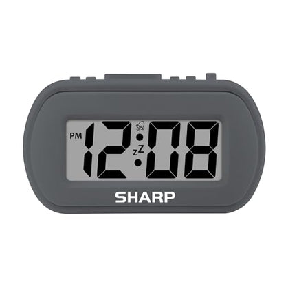 Sharp Battery Alarm Clock, Soft-Touch Case and Backlight, Charcoal Black | Soft-touch rubberized case; Battery operated; Blue backlight on demand; Ascending alarm; Snooze; Easy to use - color: Charcoal Black