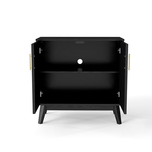 Black Sideboard Buffet, Small Storage Cabinet with Doors and Shelves for Living,Kitchen - color: Black