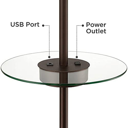 360 Lighting Caper 60 1/2" Tall Bronze Table Floor Lamp with USB and Outlet | Modern Tray AC Power in Base 5 Metal Off White Fabric Drum Shade for Living Room Reading House Bedroom - color: Bronze - Single