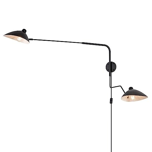 Double Light Plug in Wall Sconces Long Swivel Arms Wall Light Big Wall Mount Light for Living Room Bedroom Modern Big Wall Lamp - color: B