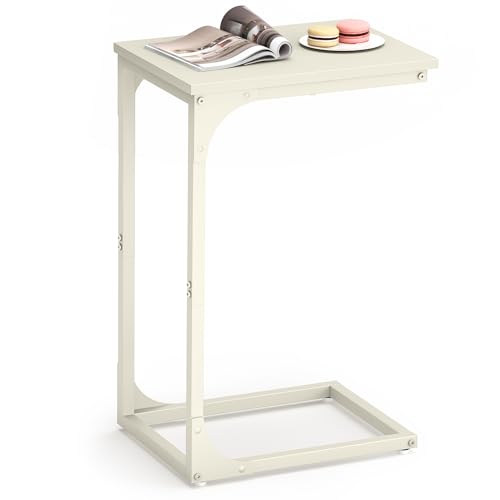 VASAGLE C-Shaped End Table, Small Sofa Side Table with Metal Frame | for Couch, Living Room, Bedroom, Bedside, Cream White, BARNET Collection ULET350W77 - color: Cream White
