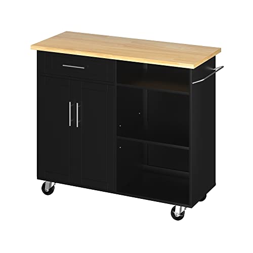 Kitchen Island Cart on Wheels with Storage Cabinet & Drawer, 42" Multifunction Kitchen Cart Cabinet with Shelves, Cart Handle for Towel Rack or Free Mobility,Black - size: 42-IN