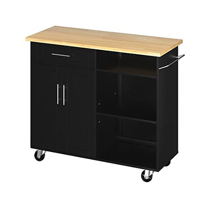 Kitchen Island Cart on Wheels with Storage Cabinet & Drawer, 42" Multifunction Kitchen Cart Cabinet with Shelves, Cart Handle for Towel Rack or Free Mobility,Black - size: 42-IN