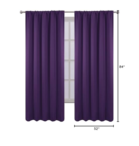 Purple Blackout Curtains/52 x 84 Inch/Set of 2 Panels Room Darkening Curtains for Bedroom - color: Purple, size: 52"W x 84"L (Pack of 2)