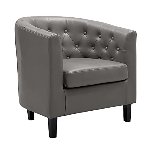 Naomi Home Emma Faux Leather Tufted Barrel Accent Chair - Gray | Solid wood frame, sturdy legs and easy-clean faux leather create lasting comfort for living room, bedroom or office. - color: Grey, style: Barrel