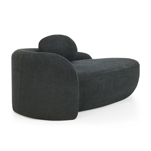 JIVOIT Modern Oval Single Lazy Sofa Chair, Bouclé Fabric Single Lounge Chair with Integrated Backrest, Side Armrest and Pillow, Compact Space-Saving Lounge Chair for Living Room Bedroom (Black//033) - color: Black//033