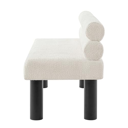 Christopher Knight Home Wally Boucle Upholstered Dining Bench, Modern Large Dining Room Chair, Entryway Ottoman Bench, Bedroom End of Bed Seating, Armless Desing and Wooden Frame, Milky White+Black - color: Milky White+black