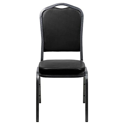 Flash Furniture Hercules Crown Back Stackable Banquet Chair, Silver, 4-Pack | Silver Vein Frame, Vinyl Upholstery - color: Black Vinyl/Silver Vein Frame, size: Set of 4