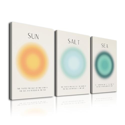 Framed Set of 3 Aura Beach Wall Art Sun Salt Sea Aura Aesthetic Wall Decor Living Room,Trendy Abstract Coastal Wall Art Decor,Minimalist Beachy Art Pritns Modern Wall Decor Bedroom Bathroom Decoration,12x16inch - color: Aura, size: 12x16inchx3pcs