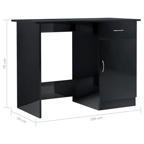 Writing Desk High Gloss Black 39.4 Inch Modern Computer Desk with Drawer, Engineered Wood Study Table for Home Office, Bedroom and Small Space, 39.4x19.7x29.9 in - color: Black, size: 39.4 x 19.7 x 29.9 in