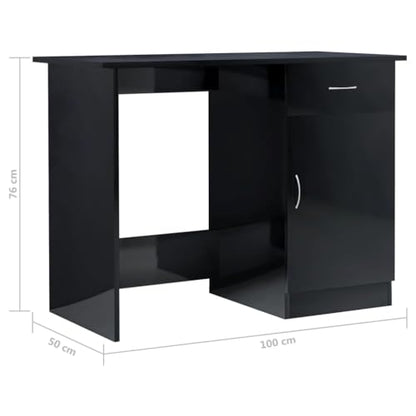Writing Desk High Gloss Black 39.4 Inch Modern Computer Desk with Drawer, Engineered Wood Study Table for Home Office, Bedroom and Small Space, 39.4x19.7x29.9 in - color: Black, size: 39.4 x 19.7 x 29.9 in
