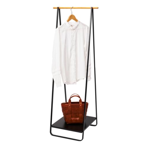 YAMAZAKI Home Tower Freestanding Coat Hanger Clothes Rack With Shelf, 55" - Steel | Freestanding coat hanger features a steel frame and bottom shelf. Space-saving vertical organization. Easy to assemble. - color: Black