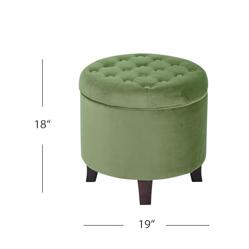 HomePop 19" Velvet Button Tufted Round Storage Ottoman - Green - color: Green