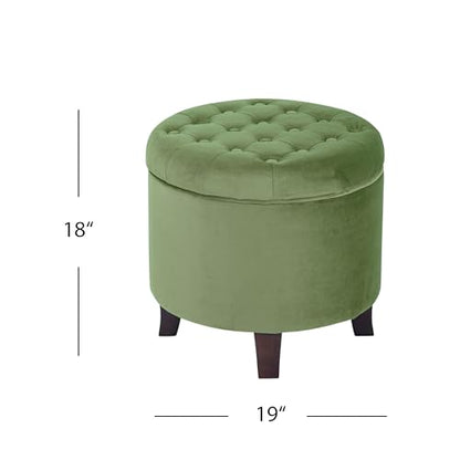 HomePop 19" Velvet Button Tufted Round Storage Ottoman - Green - color: Green