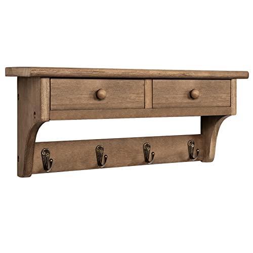 Emfogo Coat Hooks Mounted, Rustic Wood Coat Rack Mount Shelf with Hooks, Farmhouse Coat Rack with Shelf & Coat Hook for Entryway, Mudroom, Bedroom, Kitchen, Bathroom(Walnut) - color: Walnut